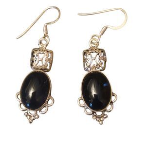 New Sterling Silver 925 Black Onyx Dangle Earrings